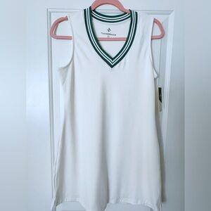 NWT White with green trim Performance Jersey Suzanne Tennis Dress -Small